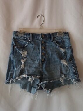 Abercrombie & Fitch Ultra High Rise Mom Short Distressed Denim Button Fly 30/10